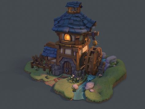 Building Rendering, Cardboard Art Sculpture, Landscape House, Fantasy Town, Cartoon House, Hand Painted Textures, Heroes Of The Storm, 3d Concept, Building Concept