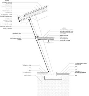 Tilt House | Kristopher Fuentes | Archinect Steel Structure Detail, Architecture Symbols, Construction Details Architecture, Wall Section Detail, Curtain Wall Detail, Wall Section, Roof Truss Design, Slanted Walls, Steel Architecture