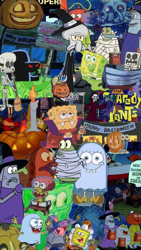 #spongebob #spongebobsquarepants #halloween Spongebob Christmas Wallpaper, Halloween Spongebob, Spongebob Aesthetic, Spongebob Halloween, Spongebob Christmas, Bob Sponge, Spongebob Pics, Wallpapers Cartoon, Spongebob Wallpaper