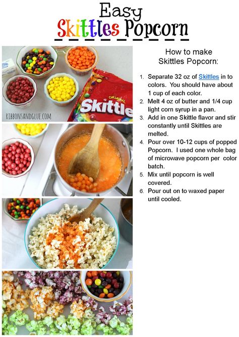 Skittles Dessert Recipes, Skittles Popcorn Recipe, Flavored Popcorn Recipes Sweets, Skittle Popcorn, Skittles Dessert, Skittles Party, Skittles Recipes, Popcorn Seasoning Recipes, Flavored Popcorn Recipes