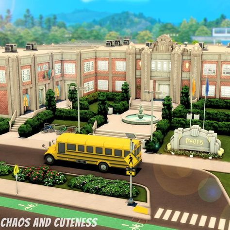 With the release of the newest "High School Years" expansion pack, I knew the first thing that I wanted to build with this expansion was a nice, big Art Deco High School! Click to check out the speed build. 🎥 #sims #thesims #sims4 #thesims4 #thesims4highschoolyears #sims4highschoolyears #sims4highschool #sims4highschoolbuild #highschoolsims4 #highschool #artdecohighschool #artdeco #artdecodesign #sims4build #sims4builds #sims4building #sims4house #sims4houses #sims4 #sims4buildingideas Sims 4 High School, Sims 4 Pack, Sims Memes, Play Sims 4, Episode Interactive Backgrounds, Sims 4 Body Mods, Play Sims, Sims 4 Cc Folder, Sims 4 House Design