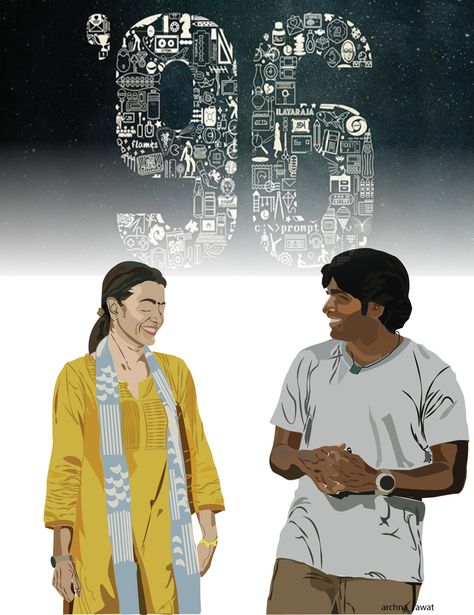 96 TAMIL MOVIE (illustrator work) VIJAY SETHUPATI, TRISHA KRISHNAN K. Ramachandran: What is it, Jaanu ? Janaki Devi (Jaanu): Ram... ..Have you left ? K. Ramachandran: Tell me Jaanu, you need anything ? Janaki Devi (Jaanu): No, where are you ? Have you gone too far Ram ? K. Ramachandran: I've been standing right where i left you! Tamil Movie Illustration Art, 96 Movie Illustration, Tamil Movie Poster Art, 96 Tamil Movie Images, Bollywood Illustration Art, Tamil Movie Illustration, Tamil Actors Illustration, Tamil Posters, 96 Movie