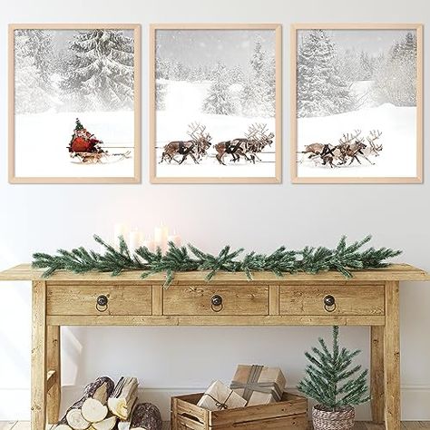 AnyDesign 3Pcs Christmas Wall Art Prints 11x14in Santa Claus Reindeer with Sleigh Art Poster Decor Large Aesthetic Xmas Posters Room Decor for Gallery Living Room Bathroom Wall Decor(UNFRAMED) Christmas Decor Above Couch, Posters Room Decor, Aesthetic Xmas, Walking Forward, Gallery Living Room, Ideas Navidad, Cozy Christmas Decor, Santa Claus Reindeer, Theme Wall