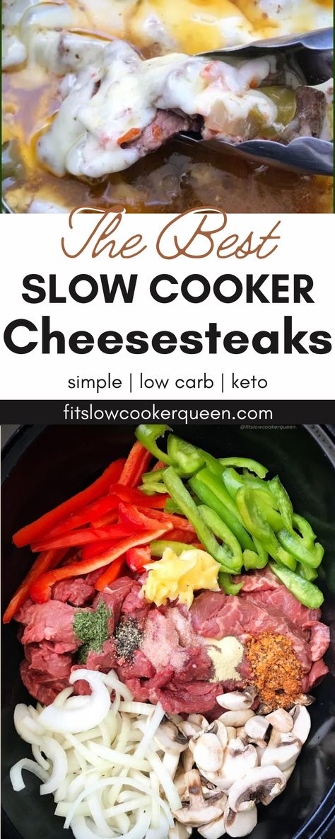 Shaved Steak Recipe, Slow Cooker Philly Cheese Steak, Philly Cheese Steak Crock Pot, Crockpot Steak Recipes, Low Carb Slow Cooker Recipes, Crockpot Steak, Dinner Recipes Healthy Low Carb, Recipes List, Low Carb Crock Pot Recipes