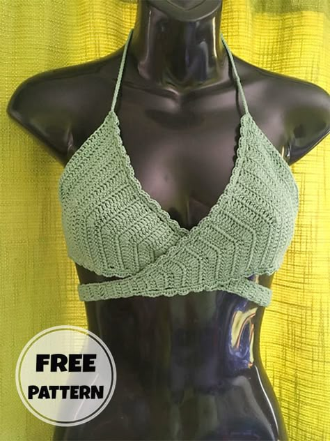 Free Crochet Triangle Bikini Top Pattern Crochet Top Large Bust, Crochet Triangle Top Swimwear For Beach Season, Triangle Top Crochet, Triangle Crochet Top, Crochet Bikinis Free Patterns, Crochet Swimsuit Pattern Free, Free Top Pattern, Crochet Triangle Top Swimwear For Beach, Crochet Fall Scarf