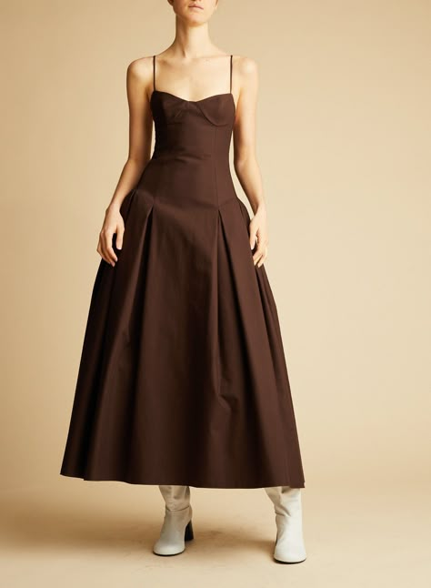 Robyn Dress By Khaite | Moda Operandi Khaite Dress, Minimal Dress, Velvet Clothes, Modesty Fashion, Grad Dresses, Brown Dress, Party Looks, Linen Dresses, Moda Operandi