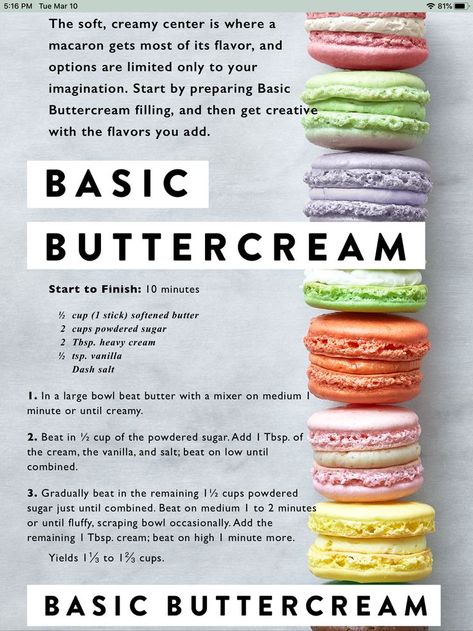 Pin by Carli Slater on Favorite Recipes in 2022 | Interesting food recipes, Easy macaroons recipe, Macaron flavors Easy Macaron Flavors, Buttercream Recipe For Macarons, Ingredients For Macarons, Maccarone Filling Recipe, Macaron Icing Recipe, Macaroons Recipe Flavors, Best Macaron Filling, Macaron Buttercream Filling, Macaroon Filling Flavors