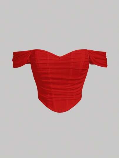 Cute Red Tops, Mod Off, Top Rojo, Red Off Shoulder Top, Red Corset Top, Hot Pink Tops, Red Corset, Red Tops, Red Bra