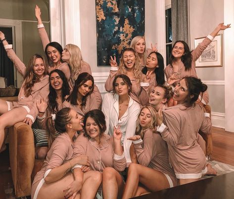 Tess Christine on Instagram: “First night slumber party. I don’t think I’ve ever been this happy. 💕- huge thank you to @shopcosabella for the perfect bachelorette pjs.” Bachelorette Pjs, Bachelorette Slumber Parties, Bachelorette Sleepover, Pajama Party Outfit, Tess Christine, Bachelorette Party Photo, Bridesmaid Photoshoot, Bachelorette Party Outfit, Garden Party Dress