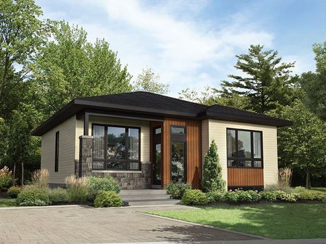 072H-0253: Small Narrow Lot House Plan with Modern Styling; 1070 sf Small Contemporary House Plans, Open Kitchen And Living Room, Ranch House Plan, Open Concept Floor Plans, Large Pantry, Open Living, Bungalow House Plans, Casa Exterior, Contemporary Style Homes