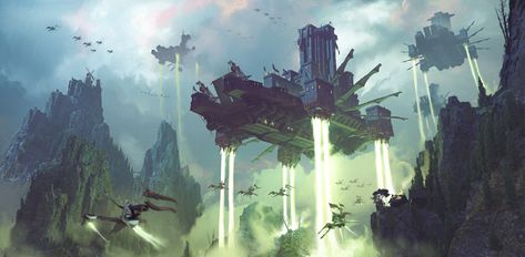 ArtStation - The Flying Fortress, Vizlab Studios Evil Fortress, Moving Fortress, Jordan Grimmer, Castle Landscape, Fantasy Statue, Fire Warrior, Enchanted Castle, Fantasy Ideas, Black Castle