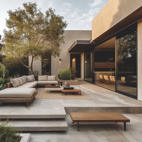 Slab Patio Ideas, Concrete Slab Patio, Balcony Inspiration, Terrasse Design, Rustic Patio, Modern Landscape, Rustic Retreat, Outdoor Lounge Set, Casa Exterior