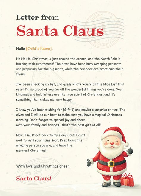 Letter from Santa Free Google Docs Template Santa Claus Letterhead, Pfp For Tiktok, Free Letters From Santa, Dear Santa Letter, Resignation Letters, Letter From Santa, Docs Templates, Letter To Santa, Resignation Letter