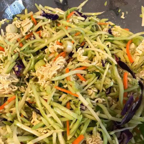 Broccoli and Ramen Noodle Salad Recipe | Allrecipes Broccoli Slaw Ramen Noodle Salad, Broccoli Ramen Noodle Salad, Slaw With Ramen Noodles, Recipe With Ramen Noodles, Asian Broccoli Slaw, Broccoli Slaw Recipe, Ramon Noodles, Cider Vinegar Dressing, Broccoli Slaw Salad