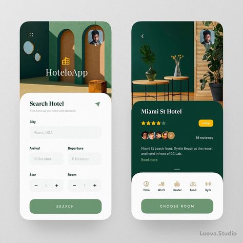 Luova Studio on Instagram: “Hotel Booking App  DOn't ForGet tO fOlLow 😍  Design by @sajon007  #luovastudio7 #appdesign #appleproductapp #applewatch #appdesignagency…” App Design Process, Cocktail App, Design Process Steps, Hotel App, Hotel Booking App, Uiux Design, Web Design Mobile, Desain Ui, App Interface Design