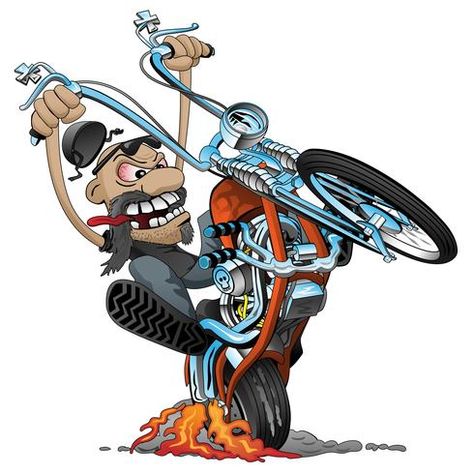 Crazy biker on an old school chopper motorcycle cartoon vector illustration Art Moto, Motorcycles Logo Design, Old School Chopper, Motorcycle Artwork, Biker Tattoos, Motorcycle Drawing, Motorcycle Illustration, Motorcycle Logo, Chopper Motorcycle