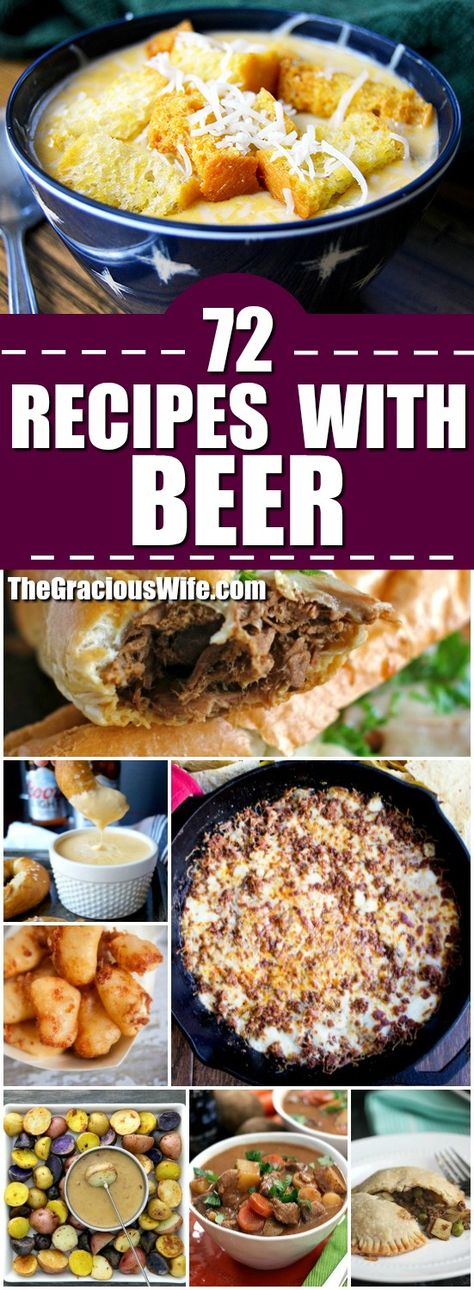 72 Recipes made with Beer - Beer turns an average recipe into cozy comfort food and can turn any food into game day food.  Check out these 72 recipes made with beer for a comfy mouthwatering treat. Omg.  These look amazing.  I love beer batter. Recipes With Beer, Beer Batter Recipe, Beer Cheese Recipe, Beer Ingredients, Beer Dinner, Diy Easy Recipes, Cooking With Beer, Batter Recipe, Beer Batter