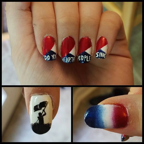 Les Miserables musical nail art -- Ellisy Les Miserables Nail Art, Musical Theatre Nails, Theatre Nails, Broadway Nail Art, Musical Nail Art, Les Miserables Painting, Les Miserables Stage Design, Look Down Les Miserables, Les Miserables Set Design