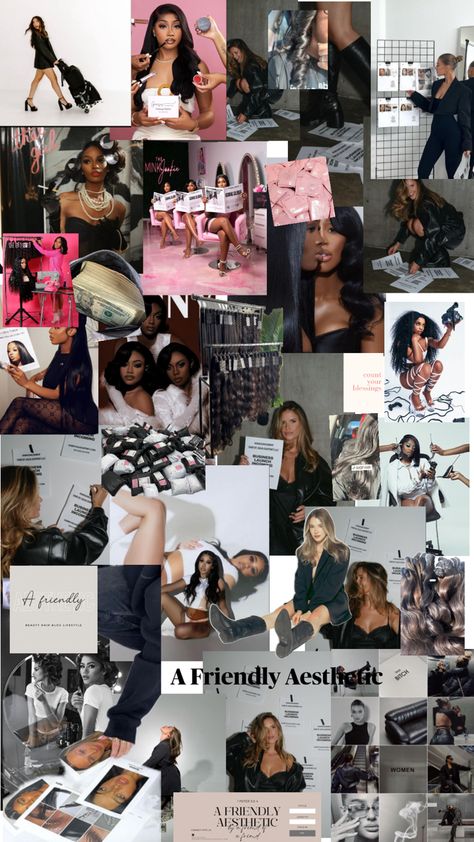 this is a vision board for my business launch - A Friendly Aesthetic is a hair company , makeup line , blog site , and keeps up to date on with fashion maintaining a friendly aesthetic , soft girl vibes , becoming a boss woman under God counting my blessings and making progress , this is to show me what i will and can accomplish Friendly Aesthetic, Aesthetic Soft Girl, Counting My Blessings, Turning 25, Boss Woman, My Blessings, Hair Company, Career Vision Board, Business Launch