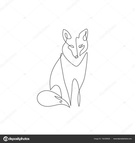 One line fox Coyote Line Drawing, Coyote Line Art, Fox Line Art, Husky Tattoo, Small Colorful Tattoos, Art Deco Tattoo, Animal Line Drawings, Fox Tattoo Design, Geometric Fox