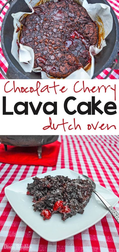 Cherry Lava Cake, Dutch Oven Dessert Recipes, Dutch Oven Desserts, Dutch Oven Camping Recipes, Lava Cake Recipe, Chocolate Lava Cake Recipe, Cherry Dump Cake, Dutch Oven Camping, Lava Cake Recipes