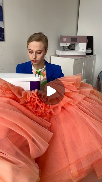 ROSALIE BOONSTRA COUTURE on Instagram: "Create a tule ball gown with me from morning until evening for opera star @shira.patchornik 🌟🧡👉🏻  Follow @rosalieboonstra for more🫶🏻💫🥰  Custom designs or rental: info@rosalieboonstra.com   We will reveal more about this look later on!  Sewing machine Pfaff Expression 710 💜  I worked 120 hours to create a full look 🧡  @royaldressforms_global   #ruffle #ruffledress #ruffles #gown #gowndress #gowndesigner #gownspiration #gowns #fashiondesigner #sewing #pfaff #pfaffsewing #pfaffcreative #sew #sewingproject #sewing #sewinglove #sewingmachine #sewingfun #eveningdress #skirt #tule #fairy #fairytale #colourful #fashion #style #ballgown #couture" Ruffled Ball Gown, Sewing Ball Gown, How To Sew A Ball Gown, Layered Skirt Pattern, Ball Gown Pattern, Ruffles Gown, How To Make Ruffles, Flared Skirt Pattern, Sewing Ruffles