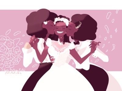 Sapphic Novels, Poly Trio, Garnet Wedding, Happy Late Birthday, Woman Loving Woman, Late Birthday, Lesbian Art, Lgbt Art, Afro Puff