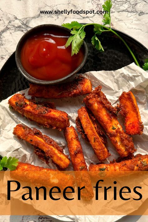 Paneer fries Fried Paneer Recipes, Paneer Crispy Recipe, Pakora Recipes For Rainy Days, Easy Paneer Recipes Simple, Paneer Recipes Snacks, Paneer Fry Recipe, Paneer Fry, Crispy Paneer, Paneer Starters