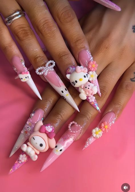 Nails Images, Stilleto Nails Designs, Kitty Nails, Retro Nails, Punk Nails, Hello Kitty Nails, Dope Nail Designs, Exotic Nails, Really Cute Nails