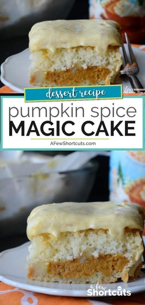 Fall Magic Cake, Magic Cake Recipe, Spice Magic, Magic Cakes, Magic Cake Recipes, Pumpkin Magic, Gluten Free Cake Mixes, Pumpkin Spice Cream, Pumpkin Crunch