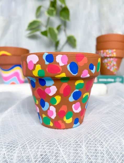 Kids Painted Terracotta Pots, Paint A Pot Party, Painted Pot Ideas, Plant Space, Rainbow Succulent, Kids Painting Crafts, Mini Plant Pots, Painted Pot, Apple Flowers