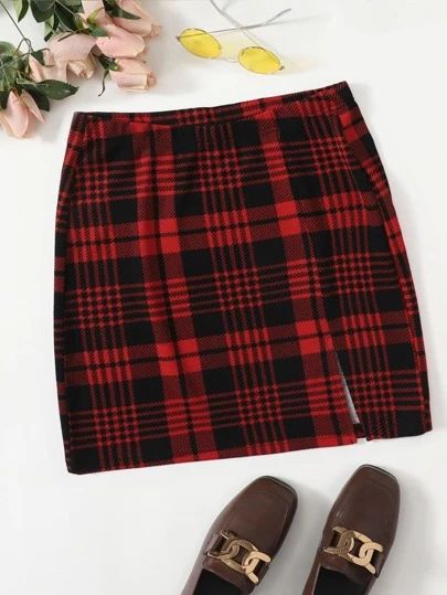 Pu Skirt, Red Plaid Skirt, School Uniform Fashion, Pu Leather Skirt, Holiday Skirts, Casual Skirt Outfits, Plaid Pencil Skirt, Women Skirts, Trendy Fashion Outfits