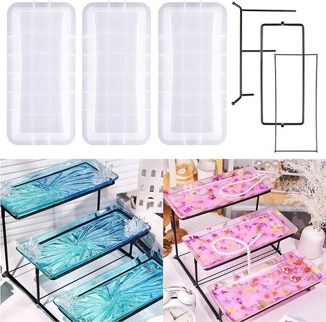 Amazon.com: LET'S RESIN 3 Tiered Tray Silicone Molds for Epoxy Resin, Resin Tray Molds Kit with Metal Stand, Rectangle Resin Molds Silicone for Home Decor, Resin Casting, Resin Craft Display, Jewelry Holder : Arts, Crafts & Sewing How To Make Silicone, Resin Molds Silicone, 3 Tiered Tray, Resin Craft Ideas, Casting Resin, Molds Silicone, Resin Tray, Display Jewelry, Craft Display