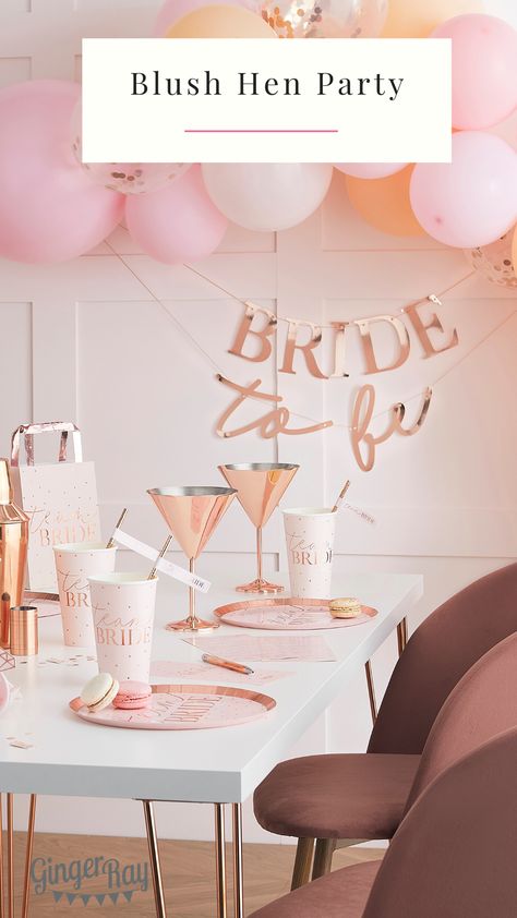 Brand new Hen Party Collection - Blush Hen. Everything you need to throw the ultimate classy hen party Pink Hen Do Theme, Classy Hen Party Decorations, Hens Decorations, Hens Party Decorations, Hen Do Decorations, Hens Night Decorations, Rose Gold Wedding Dress, Classy Hen Party, Pink Party Theme