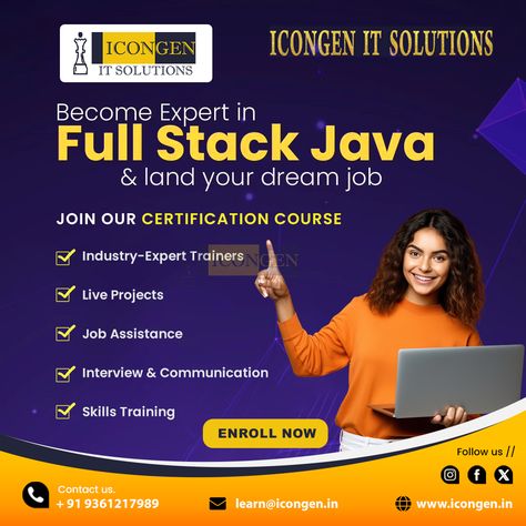 Become a Full Stack Java expert and secure your dream job with iconGen IT Solutions' certification course. Industry-expert trainers, live projects, and comprehensive job assistance await you at our Chennai training institute. Enroll now!

𝐕𝐢𝐬𝐢𝐭: https://www.icongen.in/java-full-stack-developer-course.php
𝐄�𝐧𝐪𝐮𝐢𝐫𝐞 𝐧𝐨𝐰: 093612 17989

#java #fullstack #fullstackdeveloper #webdevelopment #programmer  #frontenddeveloper #reactjs #iconGen #iconGenITSolutions Java Full Stack Developer, Frontend Developer, Full Stack Developer, Online Training Courses, Training Courses, Online Training, Dream Job, Chennai, Java