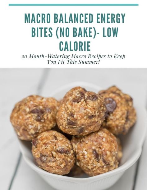 This low-calorie, the protein-carb-fat balanced macro recipe is a must-try! Macro Friendly Energy Bites, Healthy Macro Friendly Recipes, Recipes With Calories, Energy Bites No Bake, Macro Desserts, Low Carb Macros, Macros Diet Recipes, Macro Nutrients, Balanced Recipes