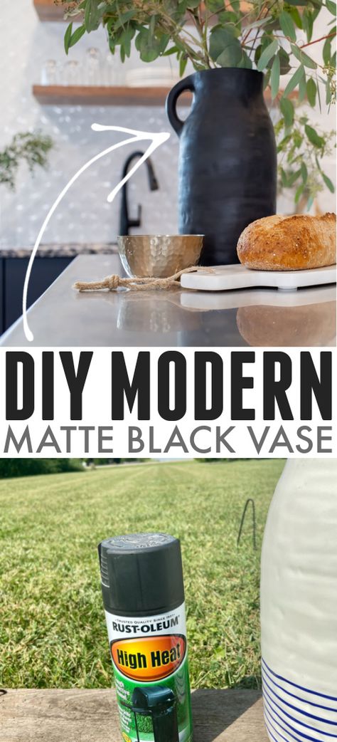 DIY Matte Black Ceramic Vase | The Creek Line House Black Vase Painting Ideas, Spray Paint Ceramic, Diy Painted Vases, Spray Paint Vases, Matte Black Spray Paint, Ikea Vases, Painting Pots, Black Ceramic Vase, Black Chalkboard Paint