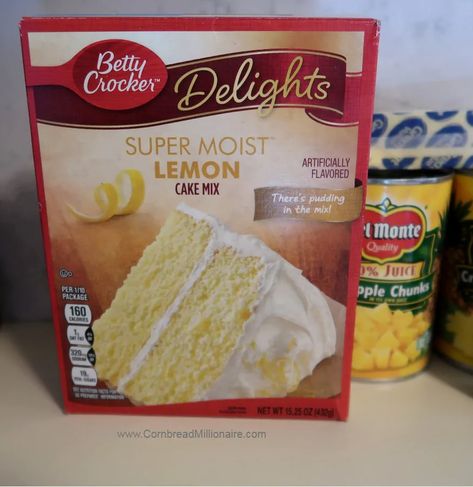 Pineapple Lemon Cake, Lemon Pineapple Dump Cake, Cake Cornbread, Pineapple Dump Cake Recipe, Can Pineapple, Recipe Using Lemons, Pineapple Tidbits, Lemon Cake Mix Recipe, Pineapple Dump Cake