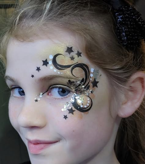 New Year’s Eve Face Paint, New Years Eve Face Paint, New Years Face Paint, Cosmic Makeup, Gold Face Paint, Eye Face Painting, Animal Face Paintings, Festival Face Paint, Adult Face Painting