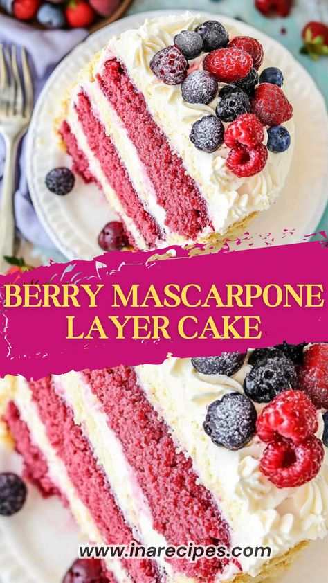 This Berry Mascarpone Layer Cake is a dreamy combination of soft, fluffy cake, silky mascarpone cream, and fresh, juicy berries! Every bite is light yet indulgent, making it the perfect dessert for any occasion. Simple to make, stunning to serve—get ready to impress! ✨🫐 Neopolitan Cake, Fluffy Cake, Mascarpone Cream, Perfect Desserts, Layer Cake, Berry, Get Ready, Dessert, Cream