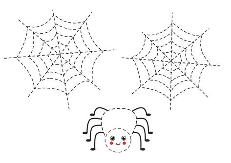 Handwriting practice with cute spiders. Tracing lines for preschoolers. Vector illustration. Cute Spiders, Trace The Lines, Kids Handwriting Practice, Tracing Lines, Kids Handwriting, Worksheet For Kids, Educational Worksheets, Heart Tree, Handwriting Practice