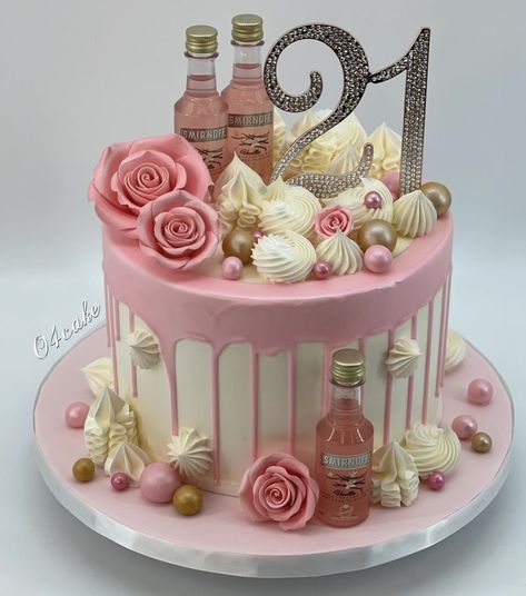 21st Birthday Number Cake, 21st Birthday Ideas For Women, 21st Birthday Cake Designs, Small 21st Birthday Cake, 21st Birthday Cake Alcohol Mini Bottles, Birthday Cake For 21 Year Old Girl, 22nd Birthday Cake For Women, 21st Pink Birthday Ideas, Cake With Alcohol Bottles On Top