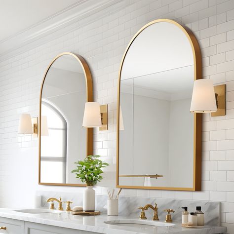 Arch Mirror Bathroom, Arched Bathroom, Bathroom Vanity Mirrors, Hallway Mirror, Wall Mirrors Set, Gold Frame Wall, Entryway Wall Decor, Decorative Wall Mirror, Vanity Mirrors