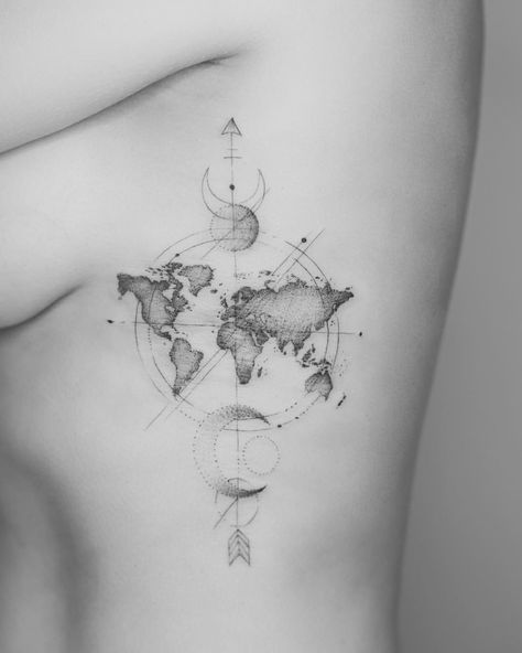 2,464 Likes, 19 Comments - Tritoan Ly | 7th Day Studio (@tritoan__seventhday) on Instagram: “Map, moon and other things ” World Map Tattoo, World Map Tattoos, Map Tattoo, Tattoo Trend, Map Tattoos, Cat Tattoos, Tiny Tattoo, Different Tattoos, Tattoo Magazines