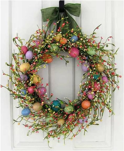 Easter Stuffers, Egg Wreath, Colorful Eggs, Easter Wreath Diy, Easter Egg Wreath, Easter Party Decor, Wreath Home Decor, Large Wreath, Hanging Wreath