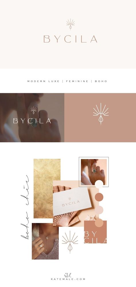 A boho chic and sophisticated brand design by Kate Male, a brand designer to stylish wellness and lifestyle brands. See more of my work at katemale.com Boho Chic Logo Design, Boho Chic Branding Design, Boho Brand Color Palette, Boho Chic Branding, Boho Branding Inspiration, Boho Chic Logo, Chic Logo Design, Bohemian Branding, Chic Illustration