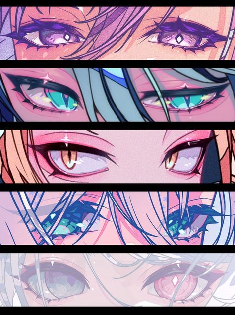 Serious Anime Eyes Female, Anime Eyes Detailed, Eye Rendering, Vtuber Model Base, Female Anime Eyes, Drawn Eyes, Vtuber Design Ideas, Heterochromia Eyes, Demon Slayer Ideas