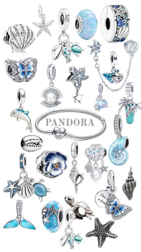 Blue Pandora Charms, Blue Pandora Bracelet, Pandora Charms Pink, Pandora Summer, Pandora Bracelet Charms Ideas, Pandora Bracelet Designs, Pandora Blue, Pandora Jewelry Charms, Blue Charm