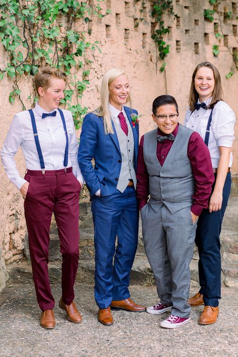 Wedding Suit Women Masc, Masculine Bridesmaid Outfits, Masc Lesbian Cocktail Attire, Queer Wedding Fashion, Gender Neutral Cocktail Attire, Queer Suits Wedding, Masc Lesbian Wedding Suit, Butch Wedding Attire, Masculine Wedding Outfit For Women