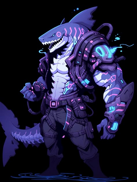 Shark Anthro Male, Cyberpunk Anthro, Sea Druid, Shark Humanoid, Shark Character Design, Buu Dbz, Shark Man, Shark Art, Monster Concept Art